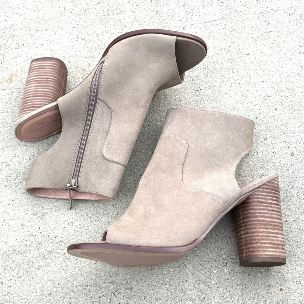 CASLON ankle boots peep toe TAN leather booties block HEELS chunky NEW western - Picture 7 of 9